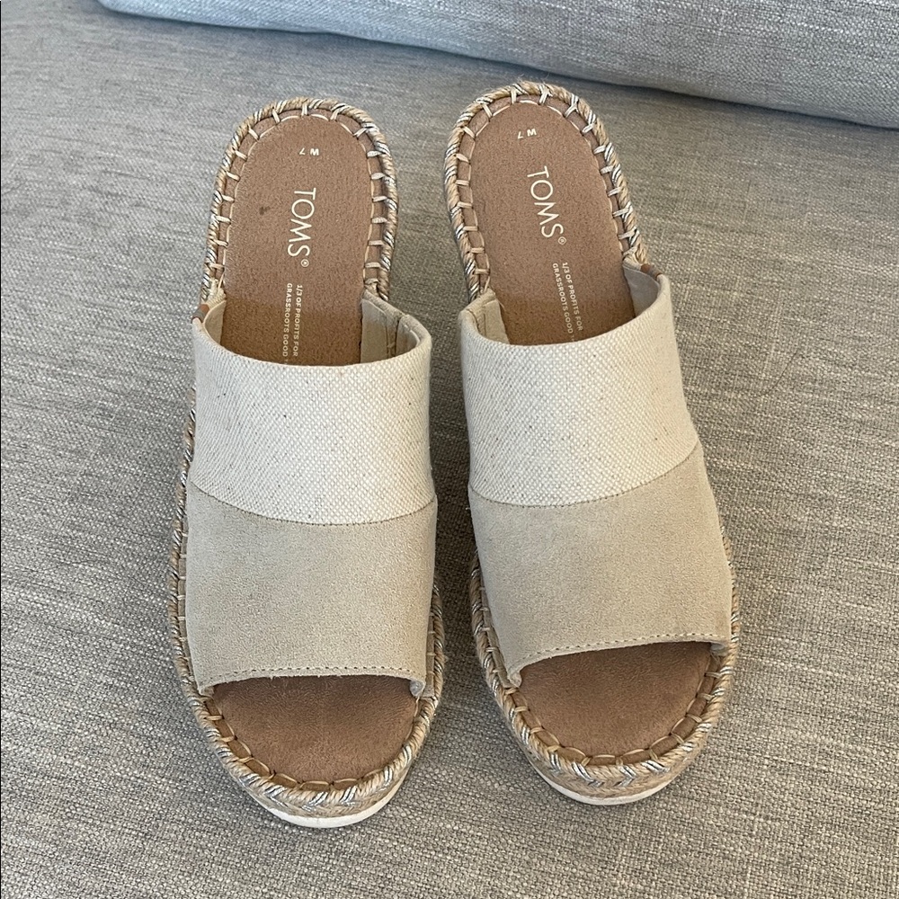 TOMS Beige Espadrille Slides for Women